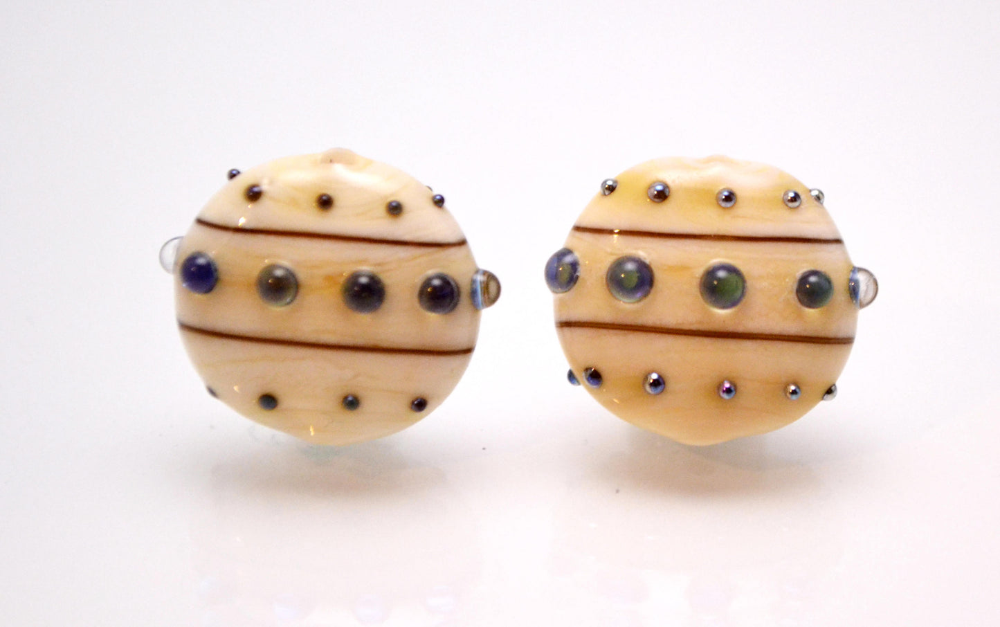 Ivory blue lampwork beads stripe beads glass handmade beads jewelry making space beads dots beads artisan lampwork beads lentils beads art