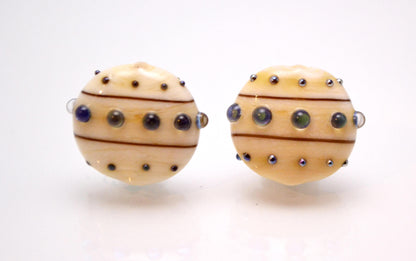 Ivory blue lampwork beads stripe beads glass handmade beads jewelry making space beads dots beads artisan lampwork beads lentils beads art