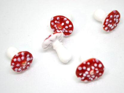 Handmade glass mushroom beads, Fly-agaric lampwork bead, Miniature Mushroom, Fall Decor, Glass Amanita bead, White mushroom beads, Forrest