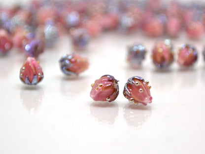Blush pink flower beads, 7mm glass beads, Tiny flower beads,  Half drilled beads, Soft pink flower beads