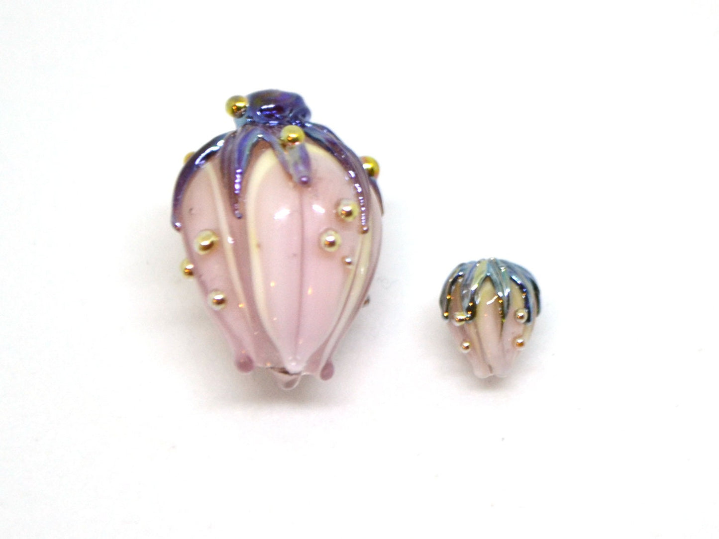 Very tiny 7mm pale pink flower glass beads, Small flower beads,  Half drilled beads, Small flower charm, through hole