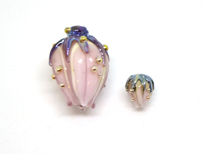 Very tiny 7mm pale pink flower glass beads, Small flower beads,  Half drilled beads, Small flower charm, through hole