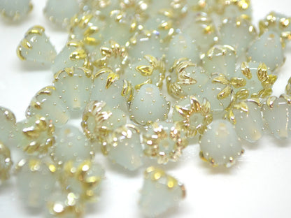 Pale blue berry beads with gold, Blue gold strawberry beads, Tiny glass beads, Blue 7mm beads, Handmade lampwork