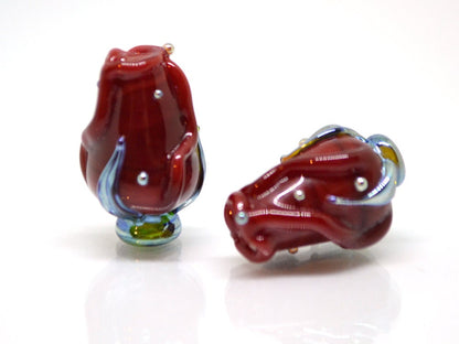 Red bud rose beads, Lampwork Glass Rose Bud Bead, Flower lampwork bead, Focal lampwork beads