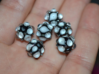 Black white lampwork bead, 10mm glass beads, Handmade lampwork, Artisan lampwork, Beads for earrings, Rondelle beads, Made for order