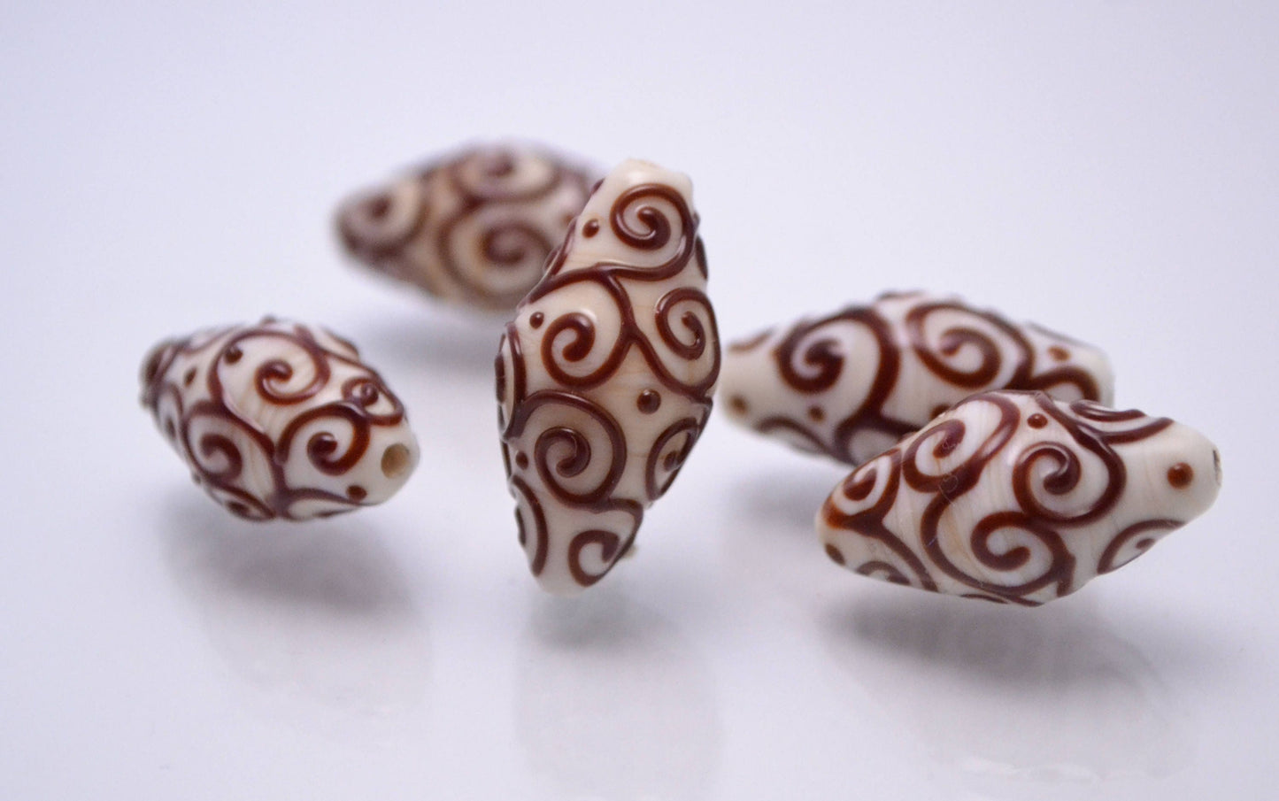 handmade bead glass jewelry rhombus bead beige jewelry supplies brown design bead ivory bead artisan lampwork glass set handcrafted glass