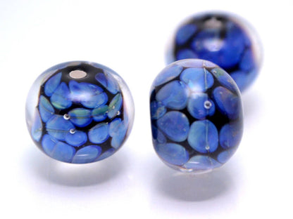 Black blue lampwork bead artisan lampwork jewelry making handmade bead round glass lampwork bead bracelet making blue dots black space bead