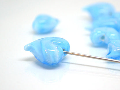 Blue heart beads, Sparkle Lampwork heart, Sky blue glass beads, Glass heart shape bead, Heart charm beads, Half-drilled beads, Handmade