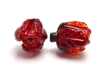 Handmade Flower Beads for earrings Floral Lampwork beads Red Glass Flower Crocus beads Marsala Sra lampwork beads Spring beads Transparent