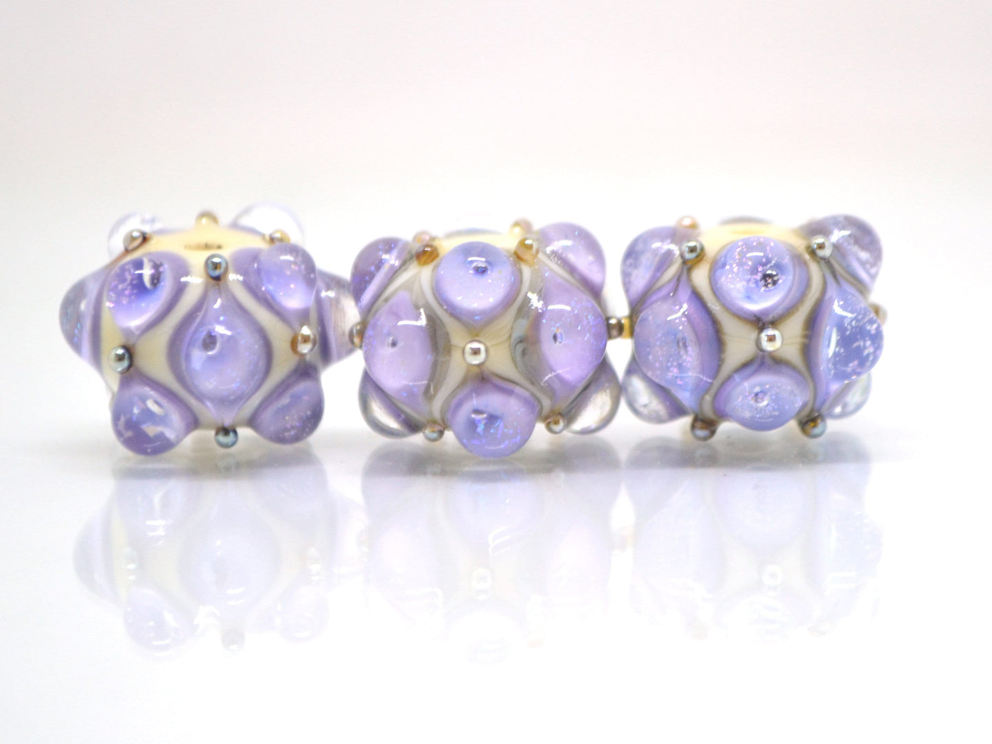 Purple Beige Lampwork bead, Ivory glass beads, Lilac lampwork beads, Focal beads, Artisan lampwork, Beads for bracelets, Rondelle beads