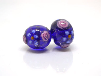 Cobalt Venetian Glass beads, Ethnic glass beads, Vintage bead jewelry, Glass murano beads, Dark blue beads, Beads for eariings,Lampwork bead