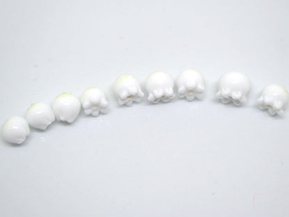 Lampwork lily of the valley beads, Glass may-lily beads, Floral lampwork beads, Tiny beads, White flower bud beads