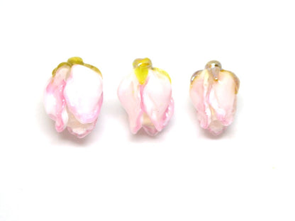White pink flower lampwork bud beads, Handmade lampwork, Floral lampwork, Made to Order