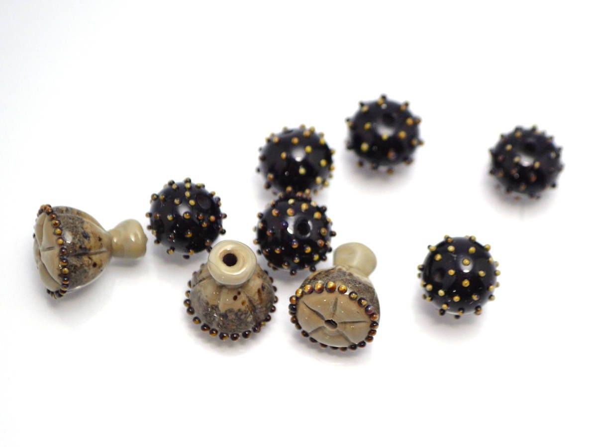 lampwork bead set Red flower glass bead  Floral Lampwork seed box bead artisan lampwork handmade red black bead jewelry making