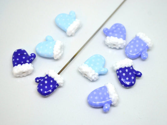 Blue glass mitten bead, Lampwork mitten bead, Vertically Drilled Blue with White Polka Dots, Christmas lampwork