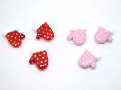 Lampwork mitten bead, Pink Red glass mitten bead, Christmas lampwork