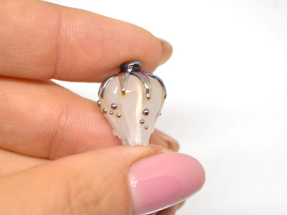 White Glass flower bouquet on lampwork bud beads, Miniature flowers, Glass miniature, Artisan lampwork, White silver glass flower beads