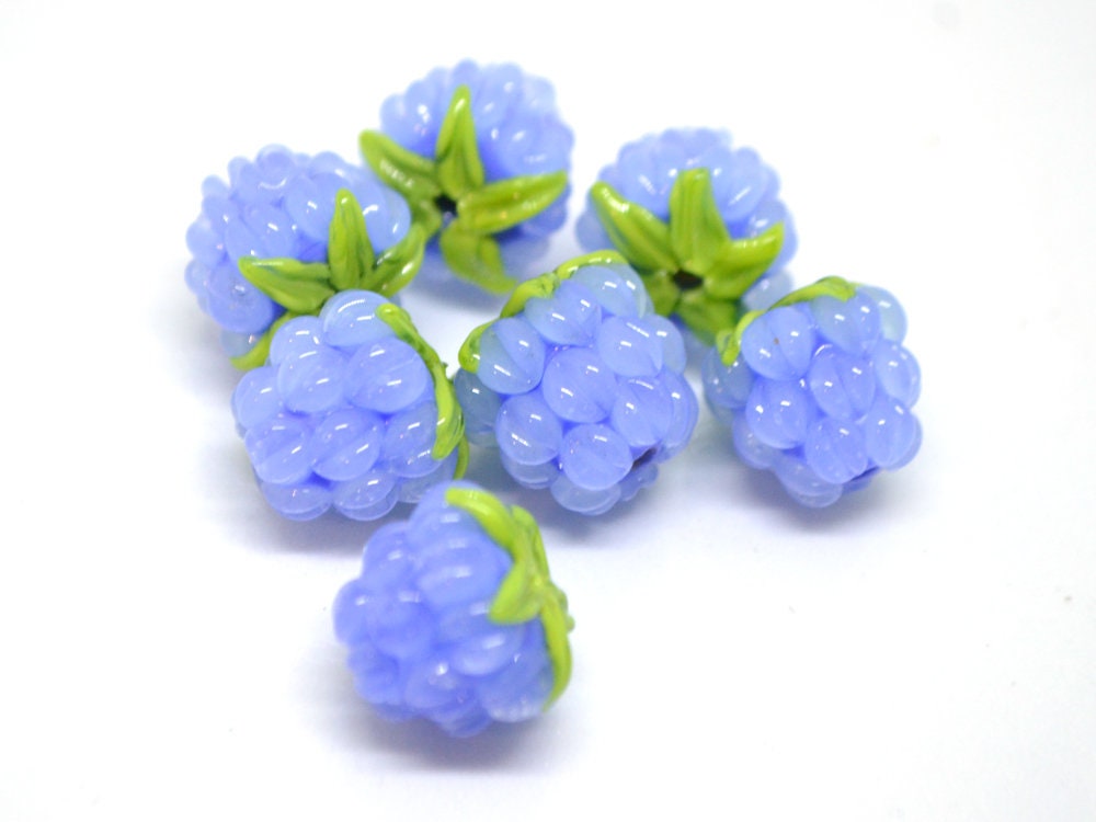 Periwinkle blue lampwork raspberry, Glass berries, Lampwork berry beads, Berry fruit beads, Glass Raspberry, Forrest berry beads