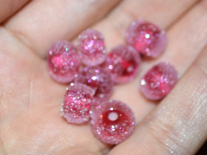 Ruby rose frosted glass beads, Frosted pink beads, Gumball bead, sugar glass beads, Artisan lampwork, Rondelle bright pink, sparkle glass