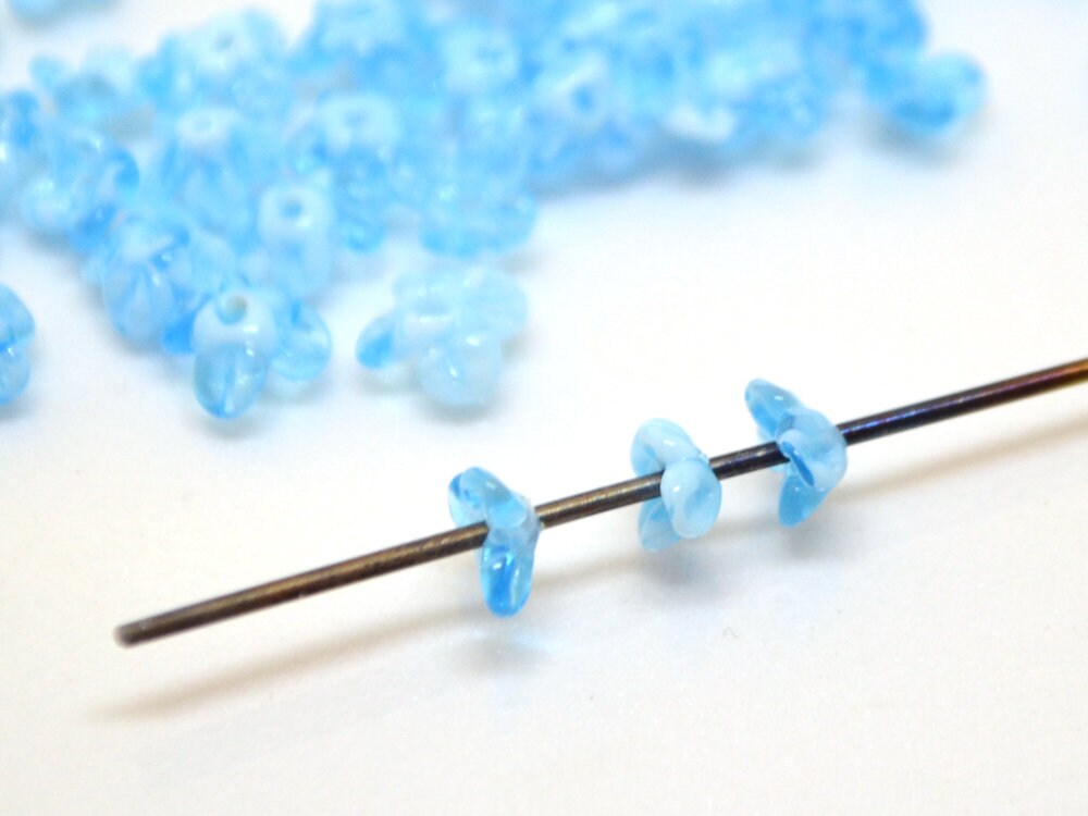 blue flower beads aqua blue sky beads mini flower beads small flower beads something blue tiara crown handmade lampwork beads light blue
