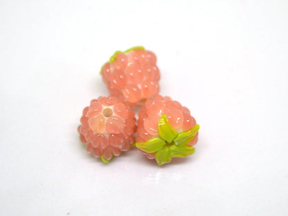 Salmon glass raspberry, Peach Lampwork berries, Lampwork berry beads, Berry jewelry making, Artisan lampwork, Summer glass beads, Berry