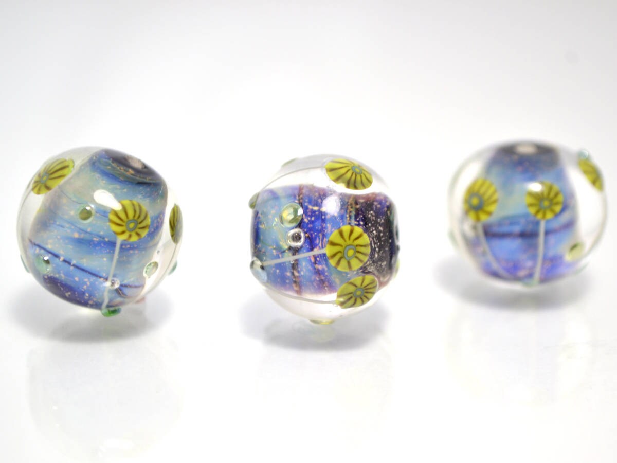 Nautical Lampwork bead handmade blue green yellow dust millefiori focal artisan lampwork aquarium set of beads for Jewelry making pendant
