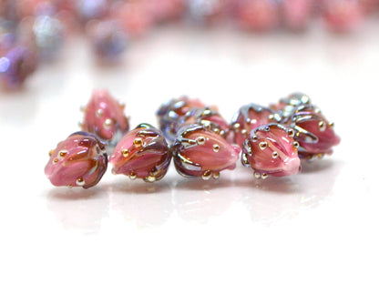 Blush pink flower beads, 7mm glass beads, Tiny flower beads,  Half drilled beads, Soft pink flower beads