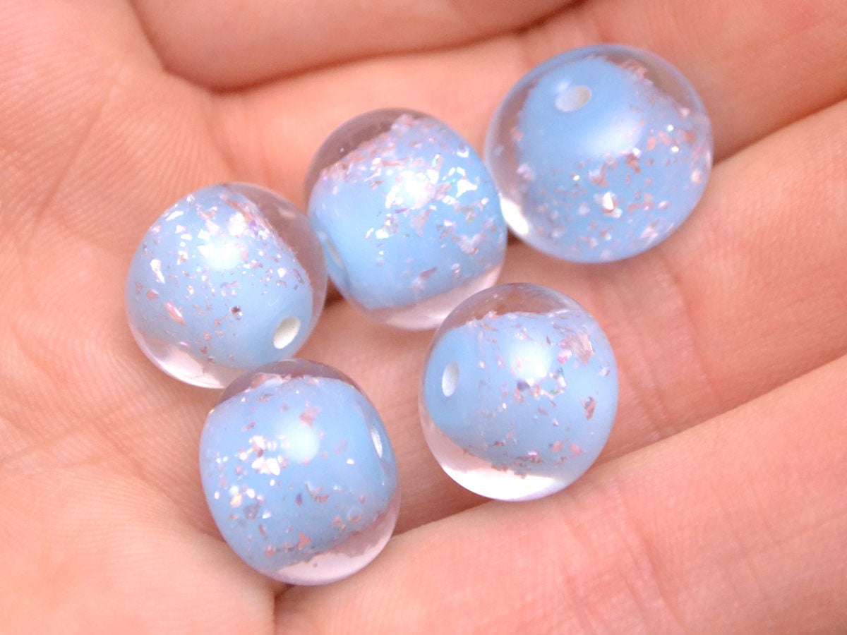 sky blue Lampwork bead handmade glass round silver foil artisan wedding jewelry making tender romantic sparkling beads shimmering bead bride