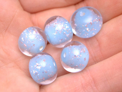 sky blue Lampwork bead handmade glass round silver foil artisan wedding jewelry making tender romantic sparkling beads shimmering bead bride