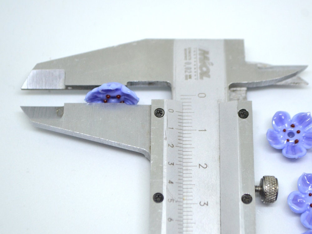 Lampwork blue purple flower beads for jewelry making, Cornflower blue glass beads, Lavender blossom beads, Artisan lampwork, Floral Beadwork