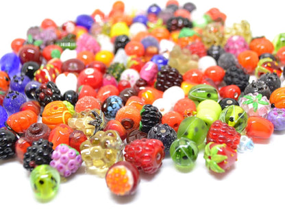 Lampwork Berry beads set 150pcs, Mix glass berries, Handmade berry beads, Oranges, Raspberry, Pomegranate, Apple, Dog-rose, Strawberry
