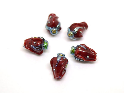 Red bud rose beads, Lampwork Glass Rose Bud Bead, Flower lampwork bead, Focal lampwork beads
