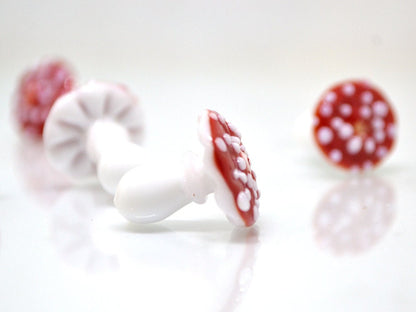 Handmade glass mushroom beads, Fly-agaric lampwork bead, Miniature Mushroom, Fall Decor, Glass Amanita bead, White mushroom beads, Forrest
