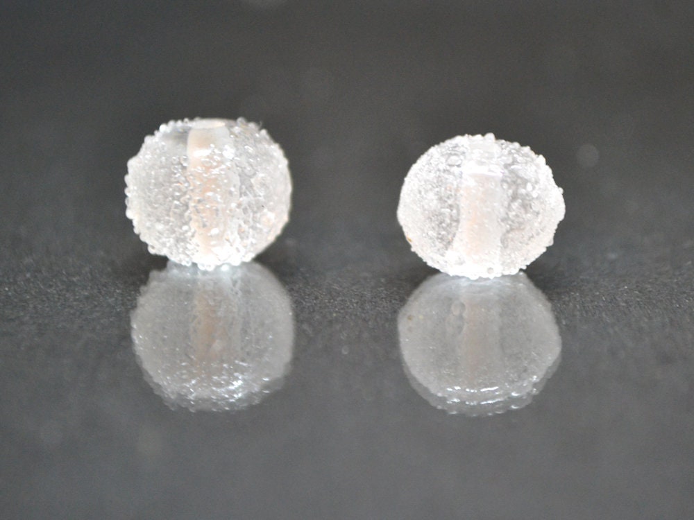 White frosted glass beads, Freeze glass beads, Icy lampwork beads, Rondelle glass beads, Sugar glass beads