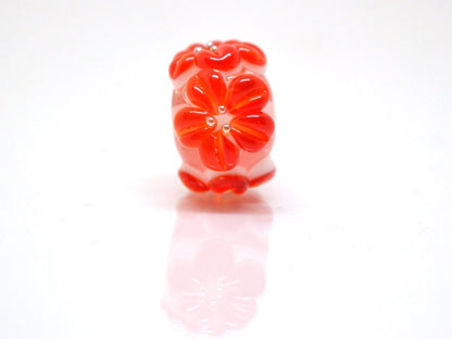 red flower beads red glass beads with flowers red transparent bead clear lampwork beads summer bright red beads earrings making jewelry