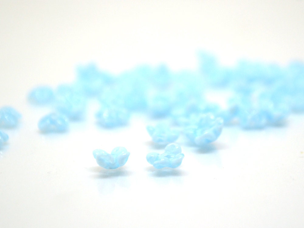 blue flower beads aqua blue sky beads mini flower beads small flower beads something blue tiara crown handmade lampwork beads light blue