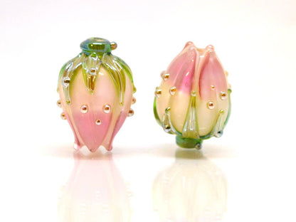 pink white beads lampwork glass beads lampwork pink beads pink flower white handmade flower beads for earrings making jewelry