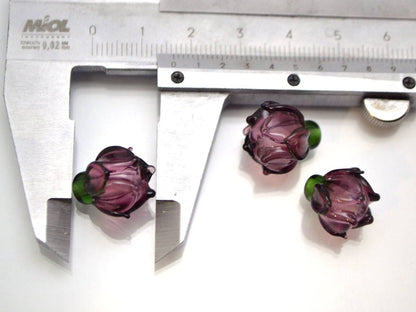 purple flower lampwork glass bud beads floral jewelry making set artisan lampwork earrings necklace violet amethyst transparent green