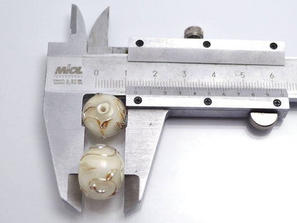 white pearl artisan lampwork bead handmade glass beads for wedding jewelry making set gold sprig twig leaf on white romantic tender earrings