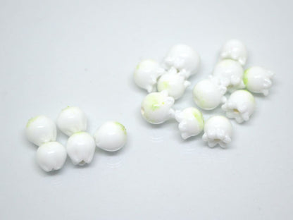 Lampwork lily of the valley beads, Glass may-lily beads, Floral lampwork beads, Tiny beads, White flower bud beads