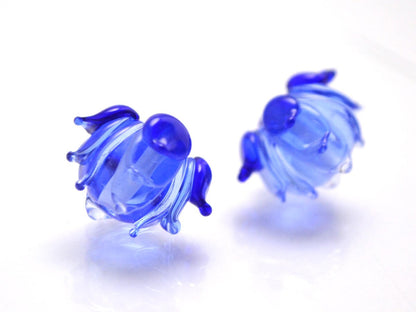 blue flower bead Lampwork flower Transparent beads Wedding jewelry Something blue Earrings making Dark blue bead Artisan Lampwork design