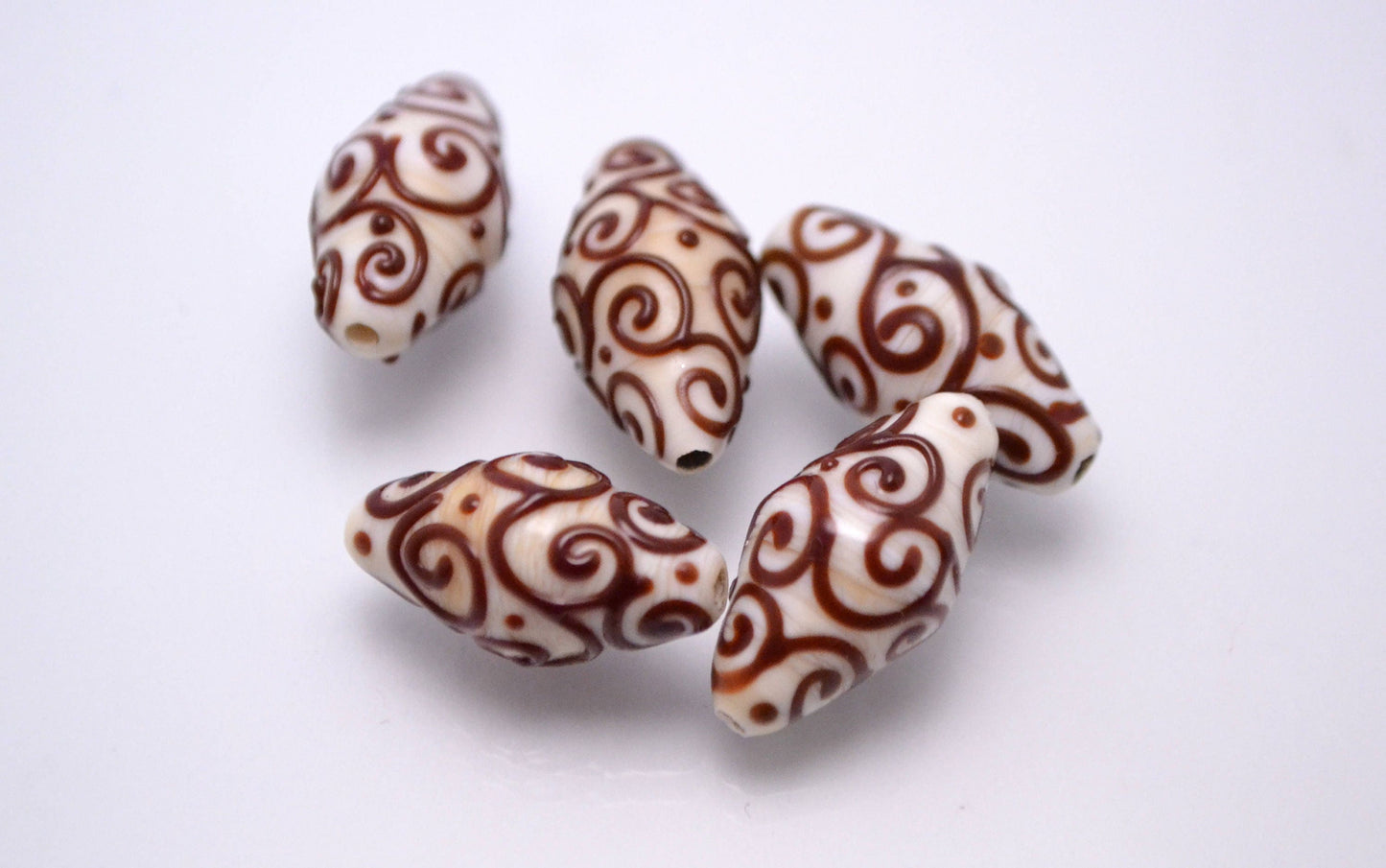 handmade bead glass jewelry rhombus bead beige jewelry supplies brown design bead ivory bead artisan lampwork glass set handcrafted glass