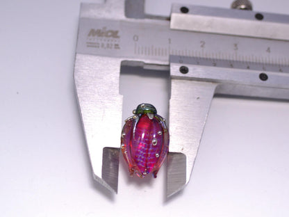 Handmade lampwork Flower lampwork Artisan lampwork Floral pendant Glass Beads pink red wine netting pendant jewelry making romantic silver