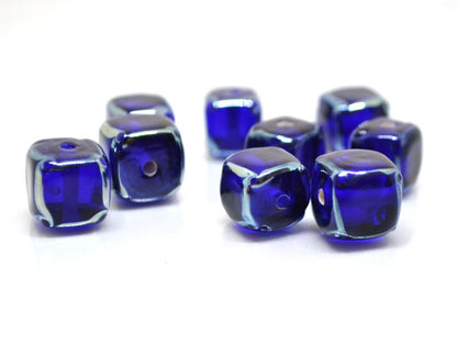 cobalt blue square beads blue cube beads blue spacer beads blue lampwork beads artisan lampwork 10mm cube beads glass blue beads spacer