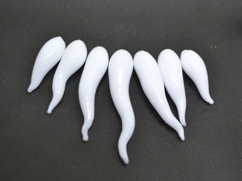 White opaque Lampwork Icicle, Icicle Glass Beads, Christmas beads, Glass Miniature Winter, Icicle pendant, Handmade lampwork, half-drilled