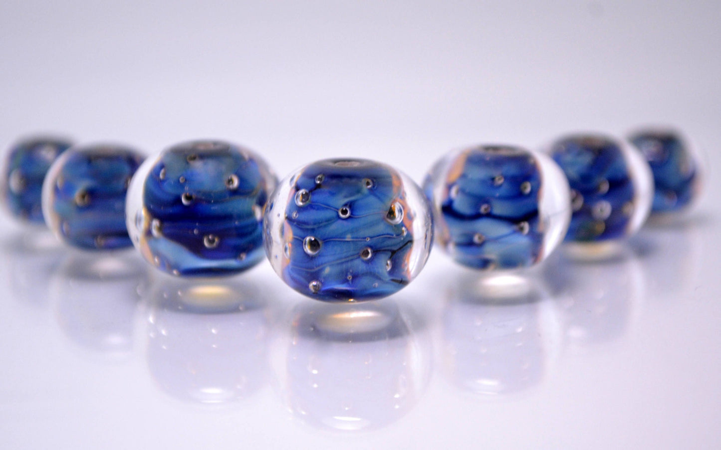 Space glass bead blue lampwork bead set artisan lampwork jewelry making bead handmade art glass bead rondelle lampwork bead bracelet making