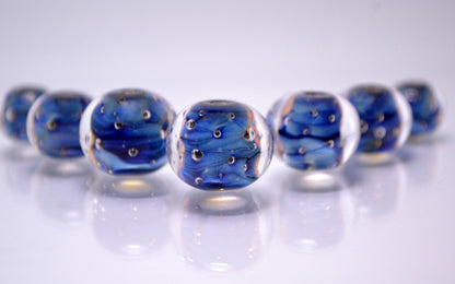 Space glass bead blue lampwork bead set artisan lampwork jewelry making bead handmade art glass bead rondelle lampwork bead bracelet making