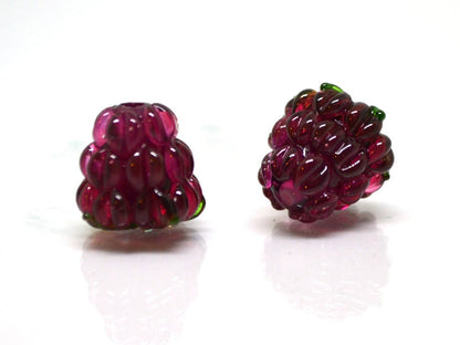Dark fuchsia lampwork raspberry, Frost glass berry, Glass raspberries, Berry fruit beads, Pink Lampwork berries