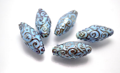 Handmade bead Artisan lampwork Set lampwork Sra beads Glass Wedding jewelry making Silver Round beads Sky blue Curles earring set pendant