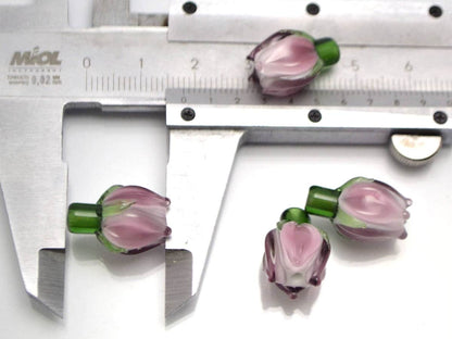 lilac flower lampwork bud bead floral jewelry jewelry making set artisan lampwork glass pink bead tender lilac bead necklace earrings green